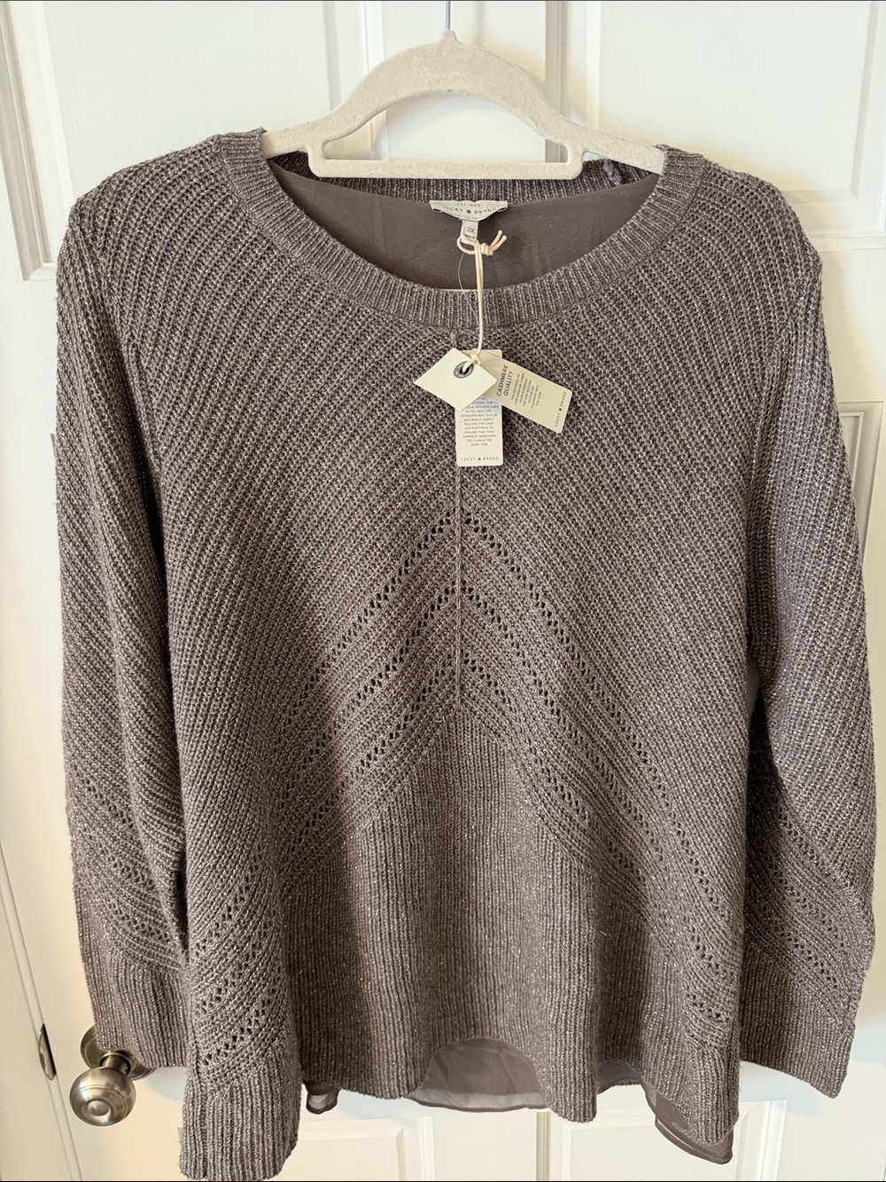 NWT Cashmere Blend Silver Metallic Knit
Sweater Taupe Medium Chiffon Lining 2X